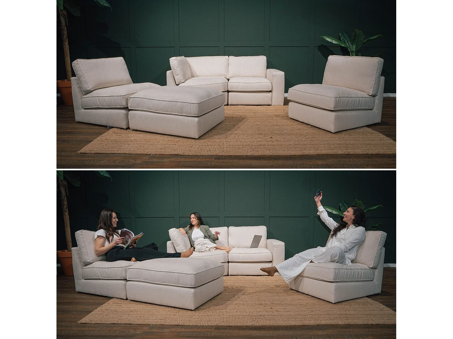 BUDWING Canapé Modulaire Taylor Beige - 7 Places - 265x247x80 cm