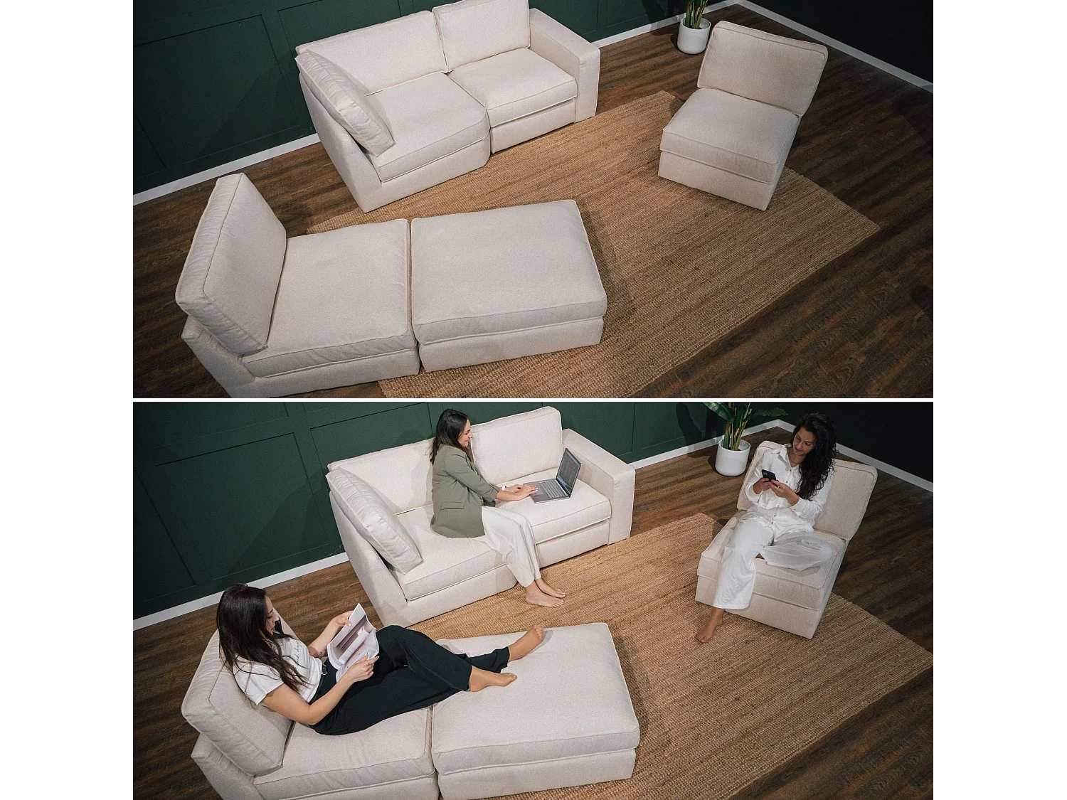 BUDWING Canapé Modulaire Taylor Beige - 7 Places - 265x247x80 cm