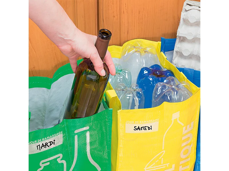 Lot de 3 sacs de tris - Bleu, jaune et vert