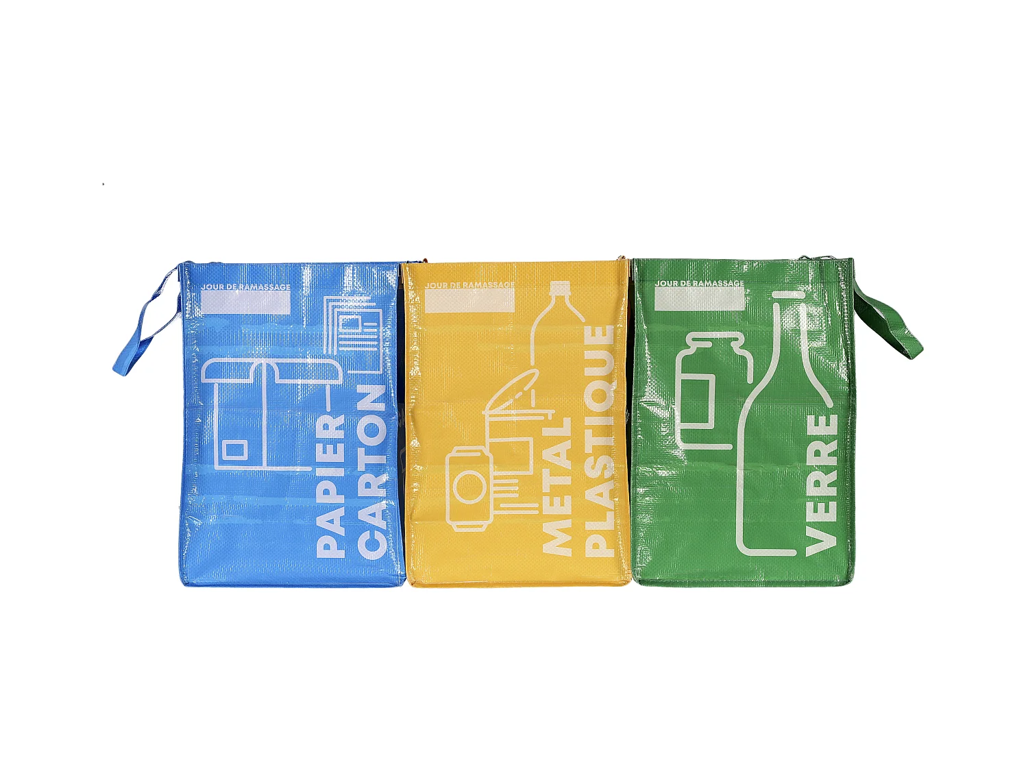 Lot de 3 sacs de tris - Bleu, jaune et vert