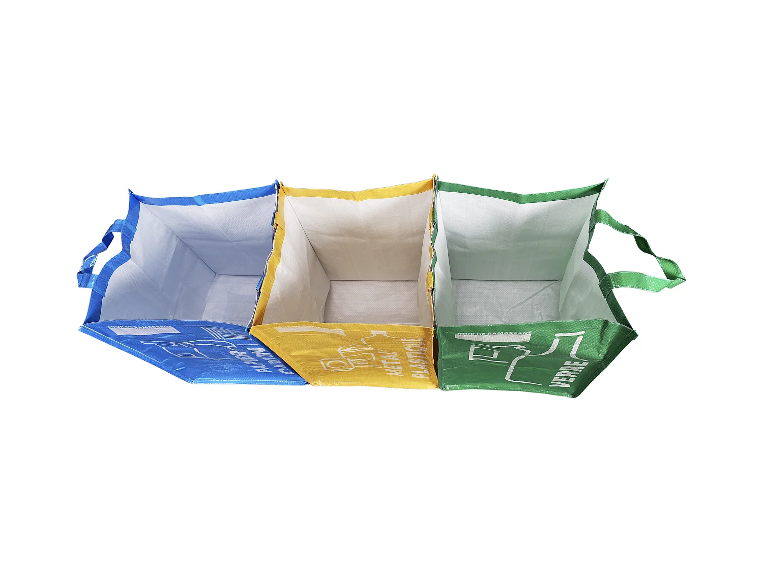 Lot de 3 sacs de tris - Bleu, jaune et vert