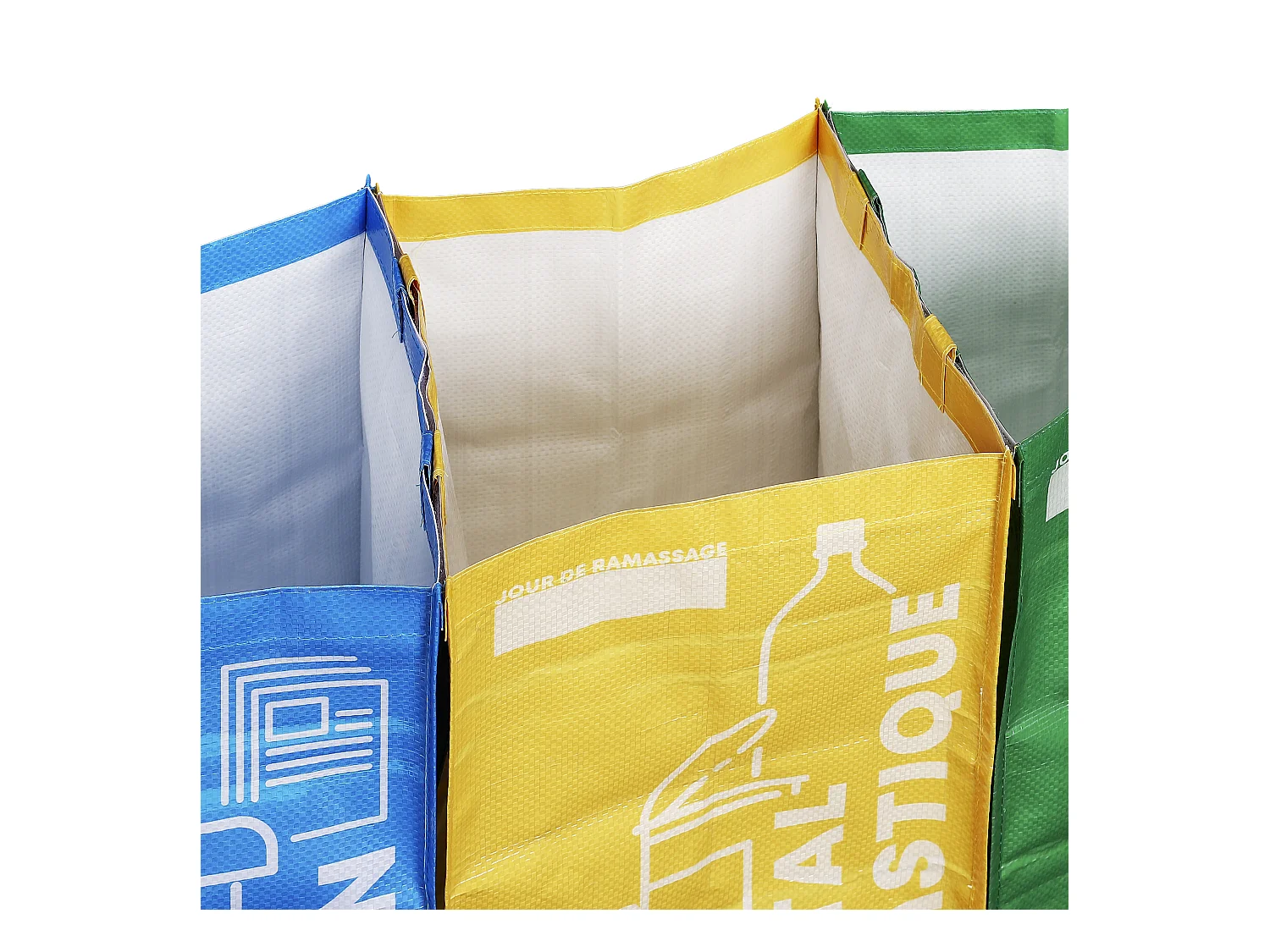 Lot de 3 sacs de tris - Bleu, jaune et vert