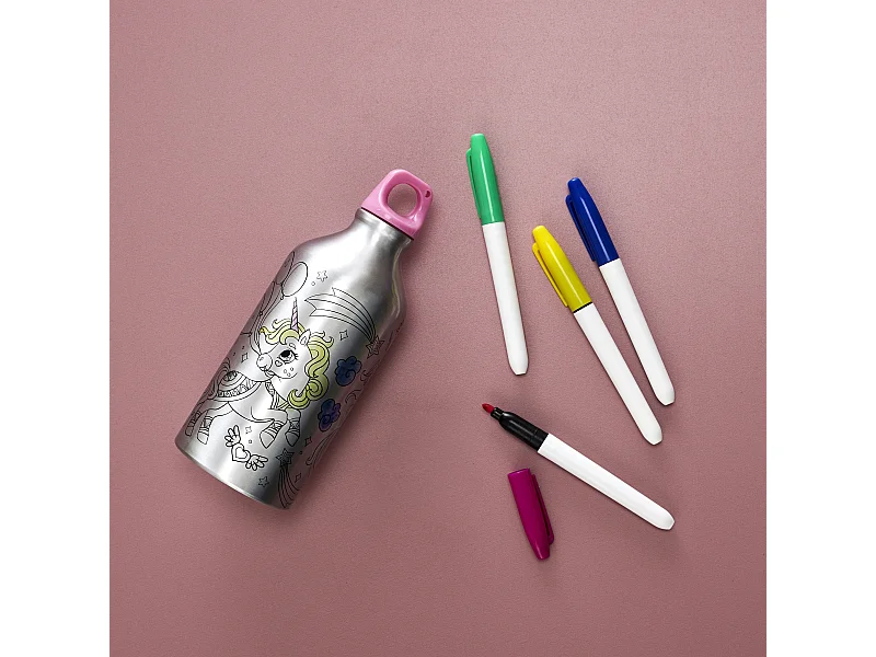 Bouteille De Transport A Colorier Licorne 55cl Argent