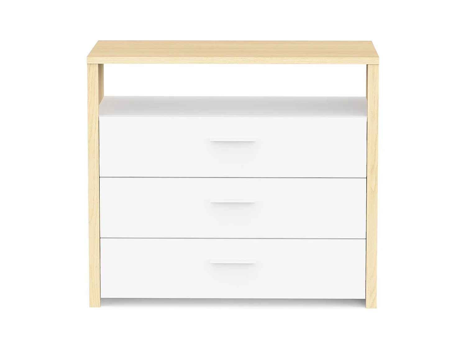 Commode 3 tiroirs et 1 niche décor blanc et chêne de fil L93 cm - HEVA