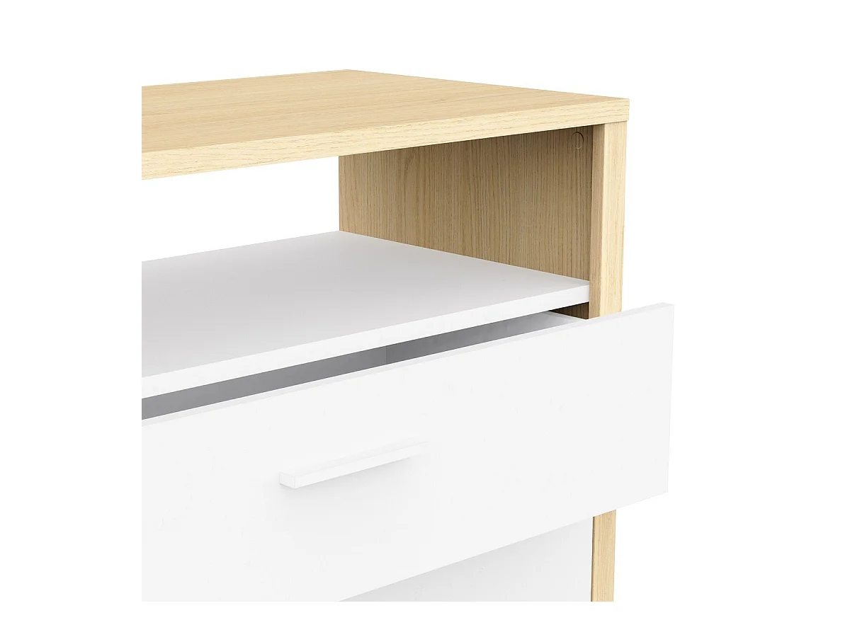 Commode 3 tiroirs et 1 niche décor blanc et chêne de fil L93 cm - HEVA