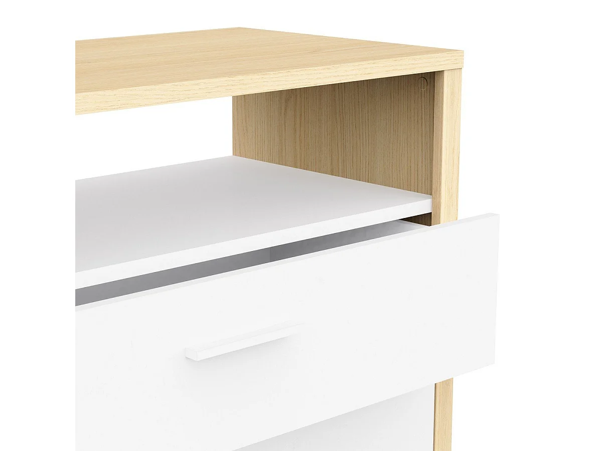 Commode 3 tiroirs et 1 niche décor blanc et chêne de fil L93 cm - HEVA