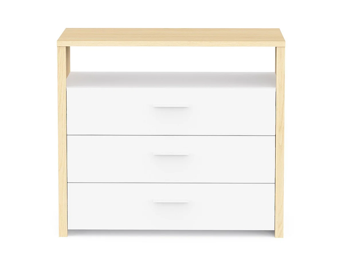 Comò 3 cassetti e 1 nicchia decorativa bianca e rovere naturale L93 cm - HEVA
