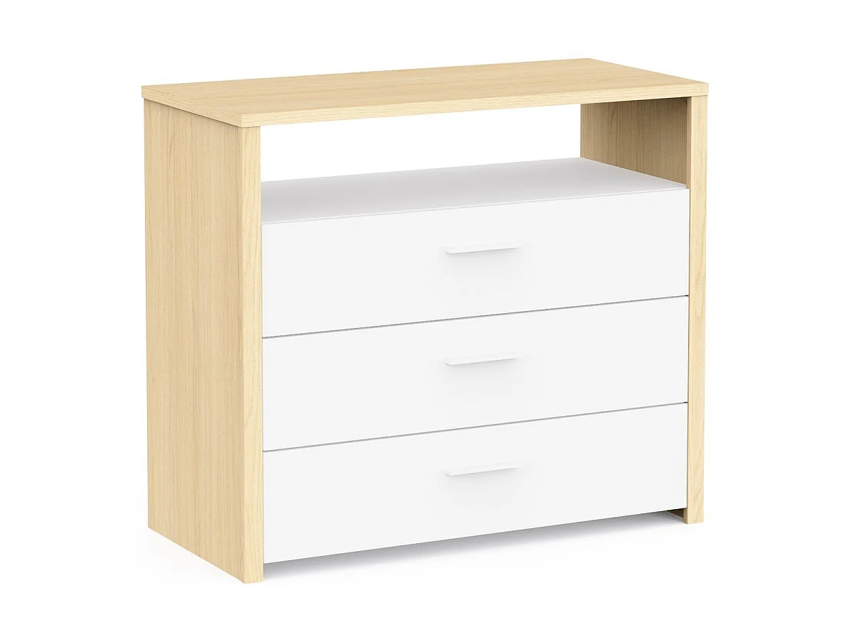 Comò 3 cassetti e 1 nicchia decorativa bianca e rovere naturale L93 cm - HEVA