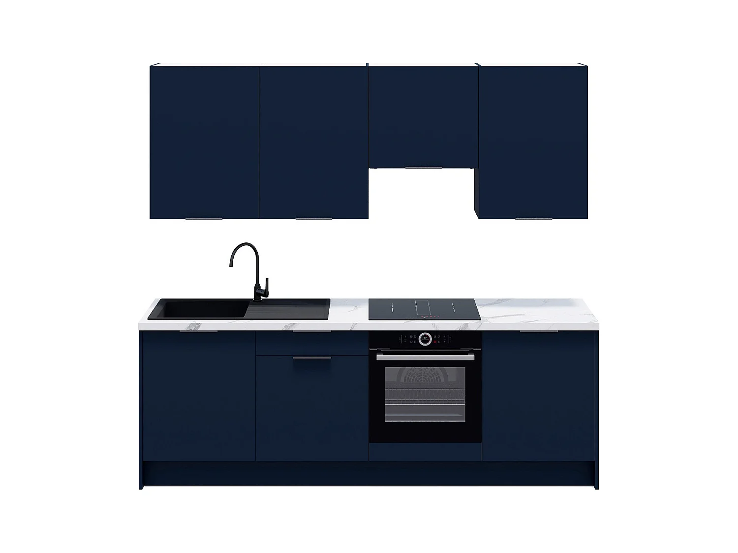 Ensemble de 8 meubles de cuisine - L. 245 cm - bleu marine - Luzia