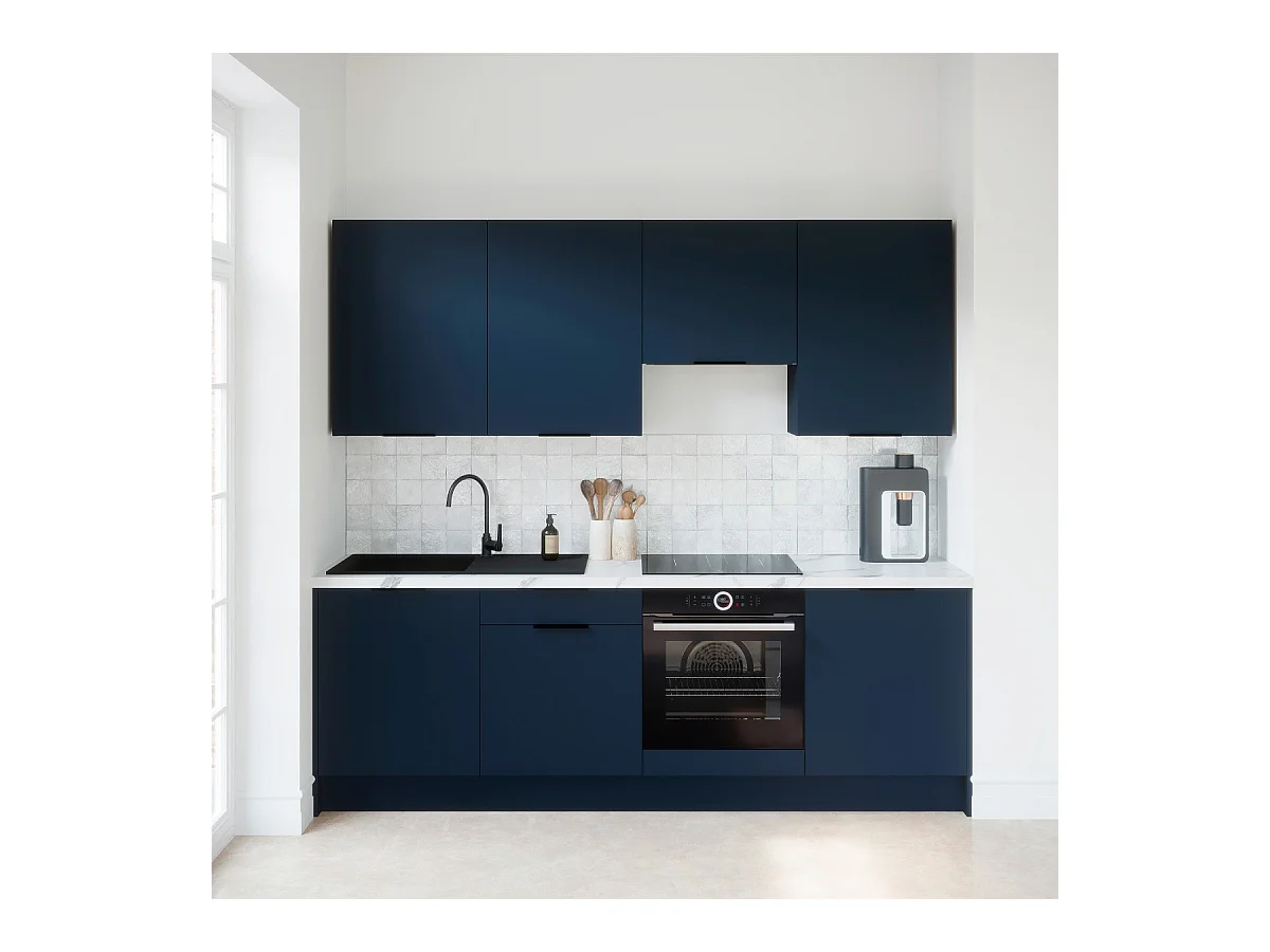Ensemble de 8 meubles de cuisine - L. 245 cm - bleu marine - Luzia