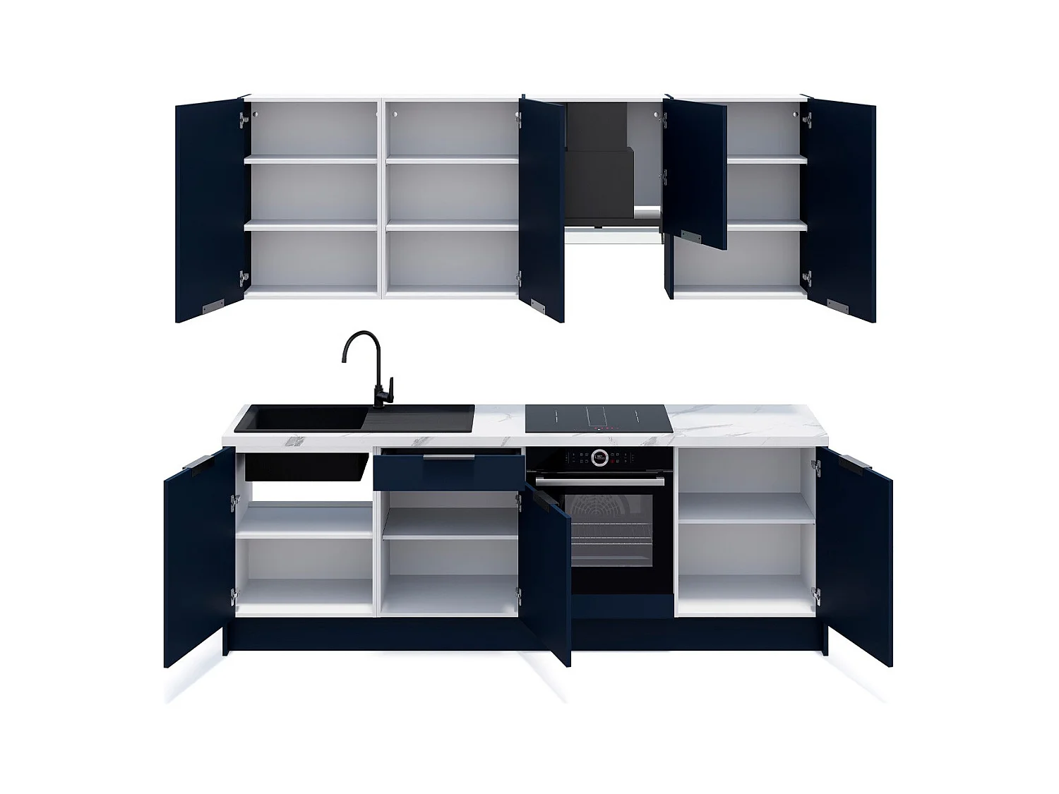 Ensemble de 8 meubles de cuisine - L. 245 cm - bleu marine - Luzia