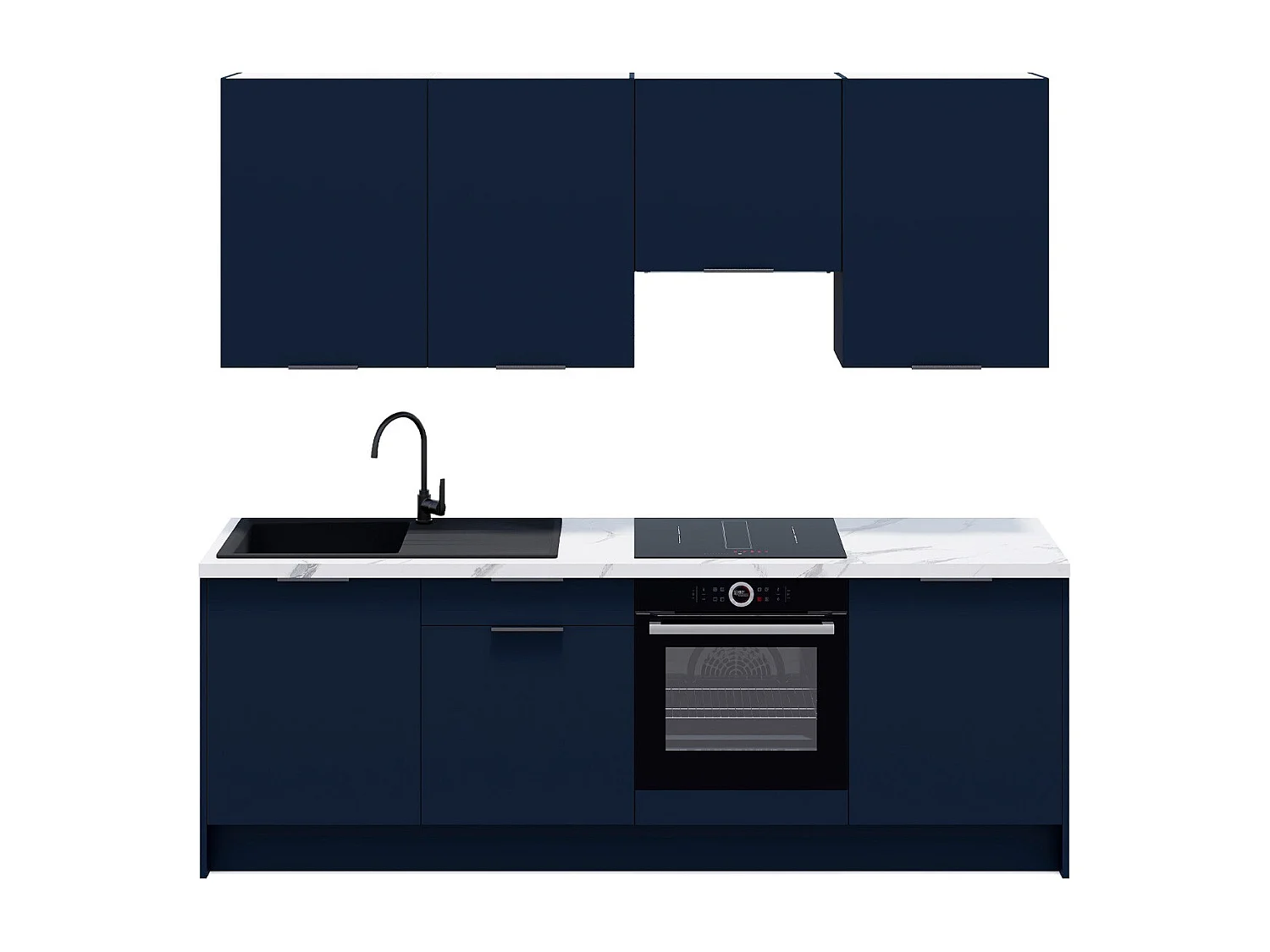 Ensemble de 8 meubles de cuisine - L. 245 cm - bleu marine - Luzia