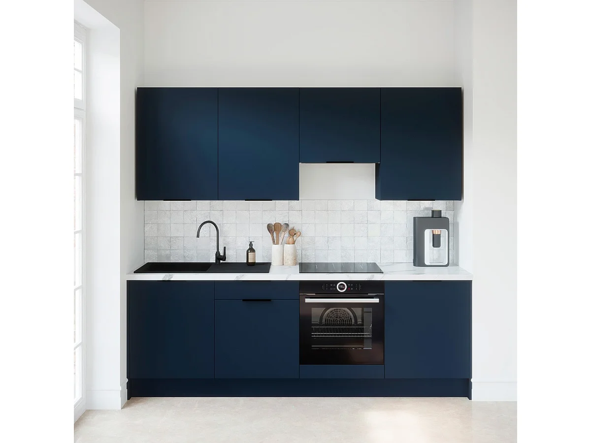 Ensemble de 8 meubles de cuisine - L. 245 cm - bleu marine - Luzia
