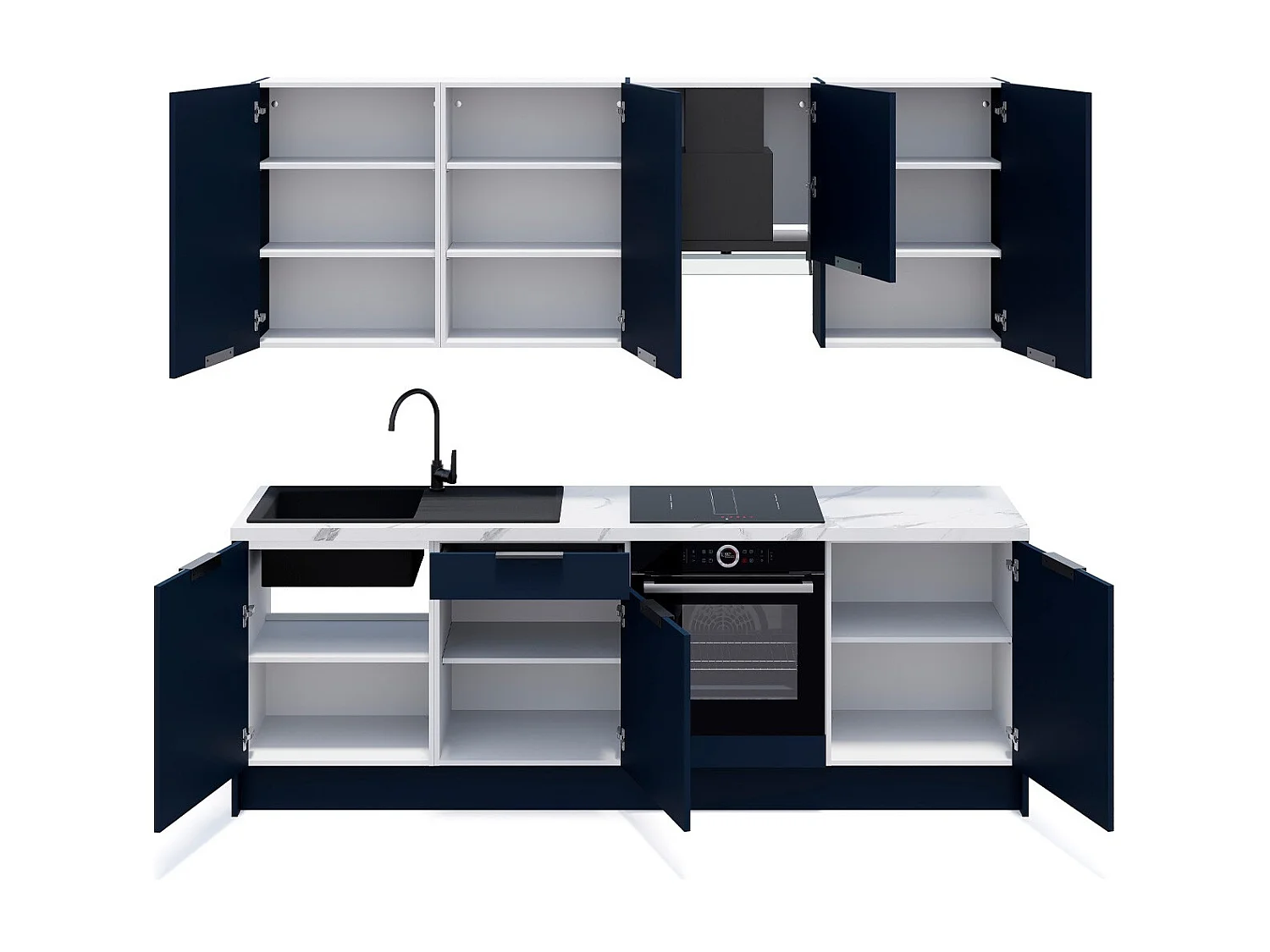 Ensemble de 8 meubles de cuisine - L. 245 cm - bleu marine - Luzia