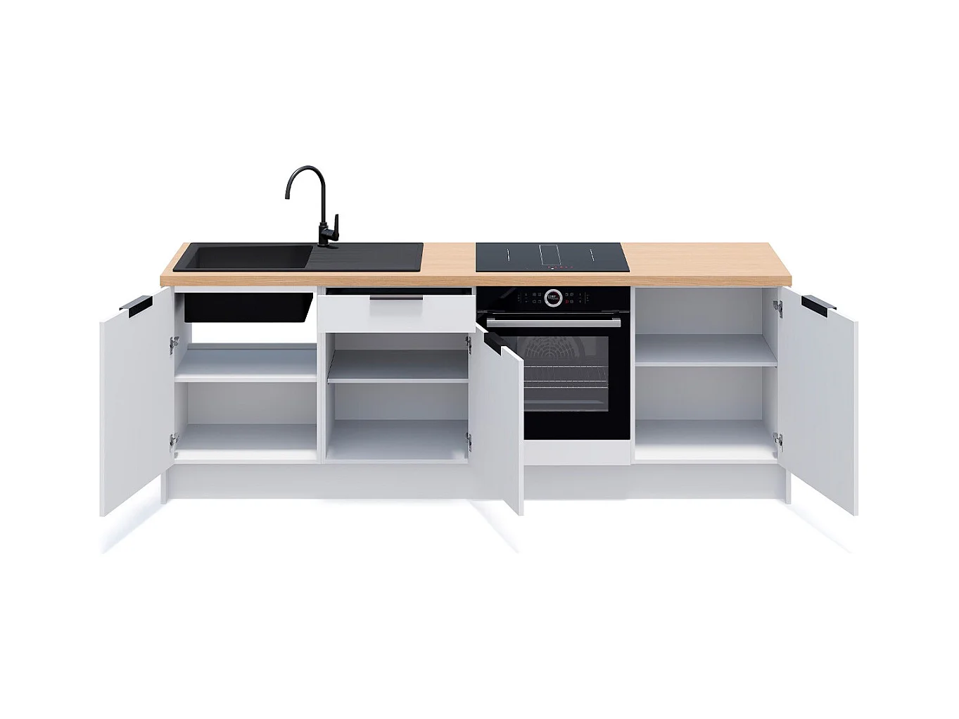 Meubles bas de cuisine - L. 245 cm - blanc - Luzia