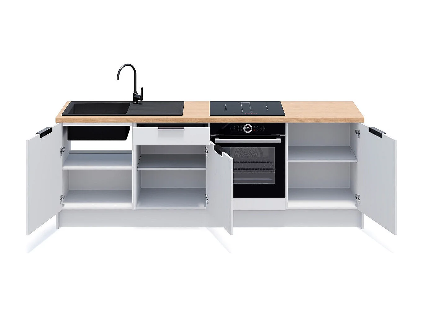 Meubles bas de cuisine - L. 245 cm - blanc - Luzia