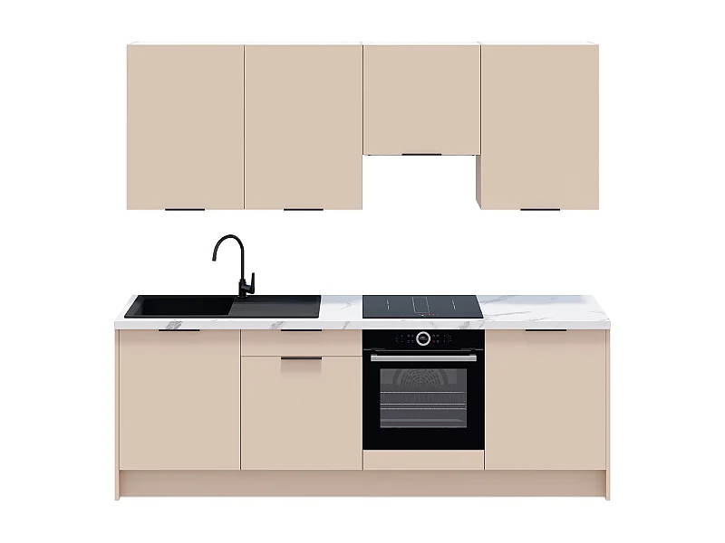 Ensemble de 8 meubles de cuisine - L. 245 cm - beige cachemire - Luzia