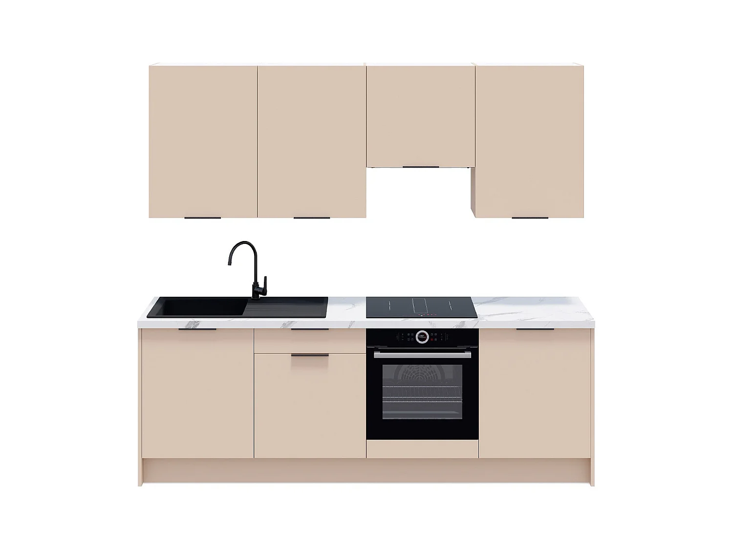 Ensemble de 8 meubles de cuisine - L. 245 cm - beige cachemire - Luzia