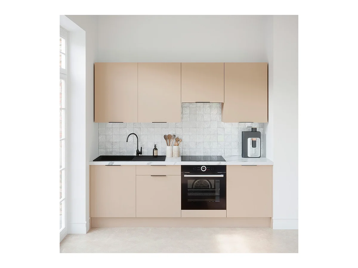 Ensemble de 8 meubles de cuisine - L. 245 cm - beige cachemire - Luzia