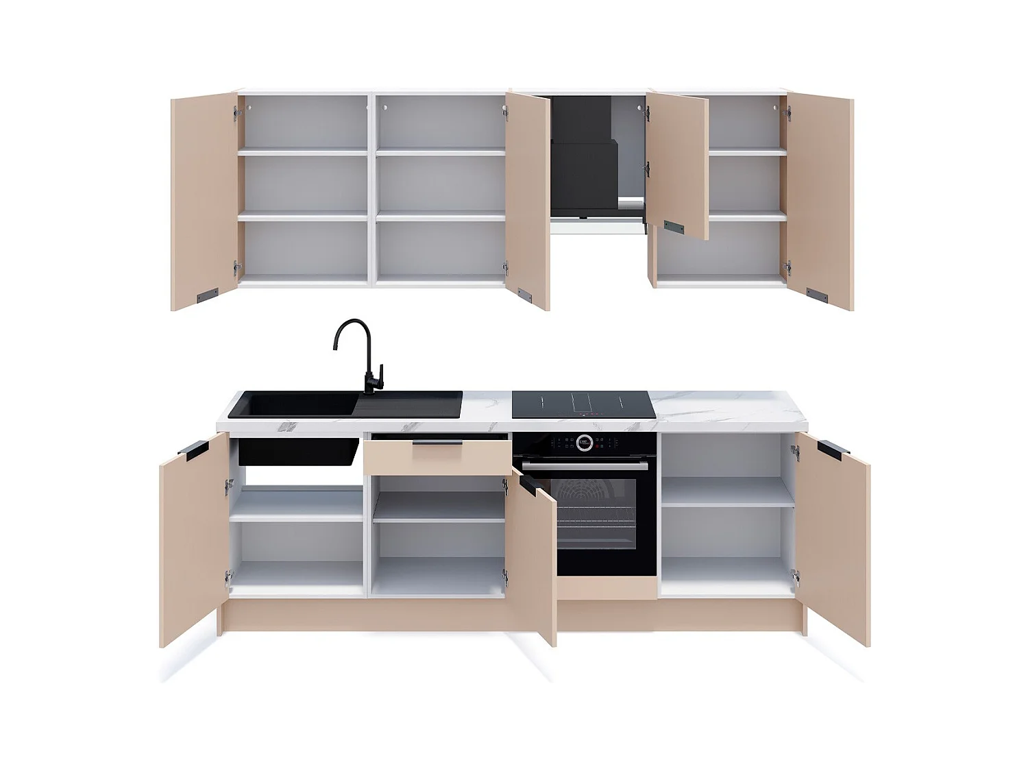 Ensemble de 8 meubles de cuisine - L. 245 cm - beige cachemire - Luzia