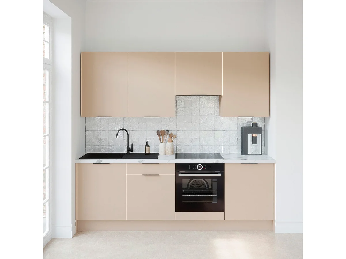 Ensemble de 8 meubles de cuisine - L. 245 cm - beige cachemire - Luzia