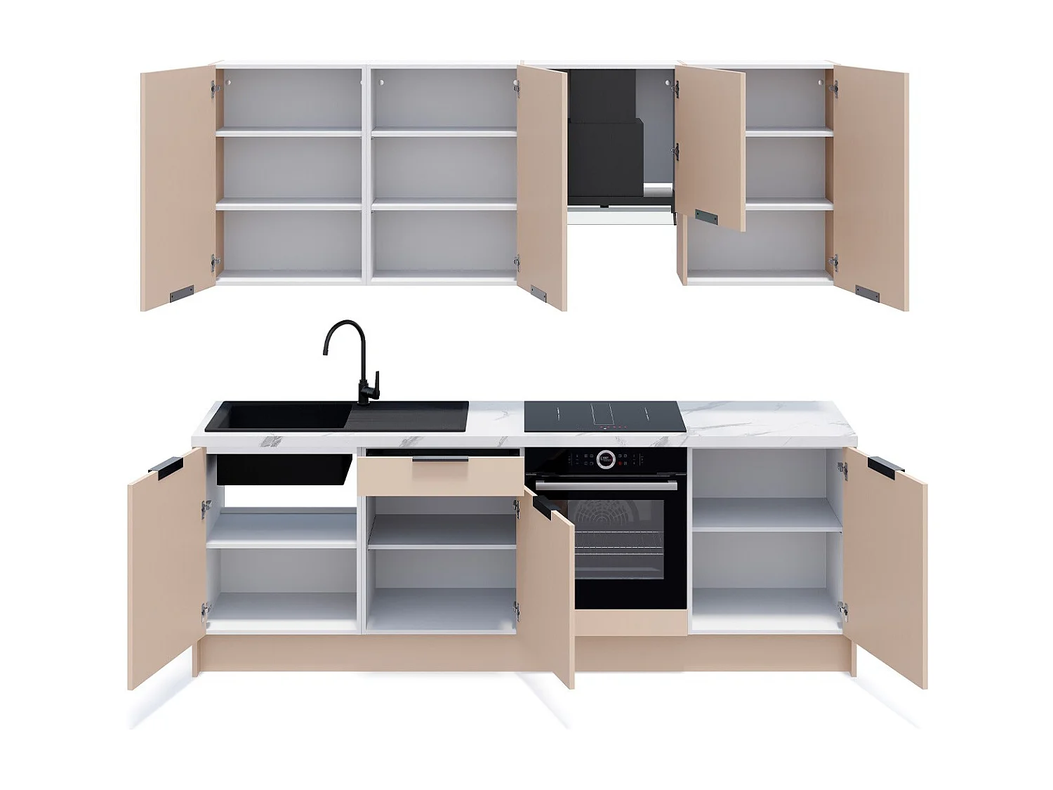 Ensemble de 8 meubles de cuisine - L. 245 cm - beige cachemire - Luzia