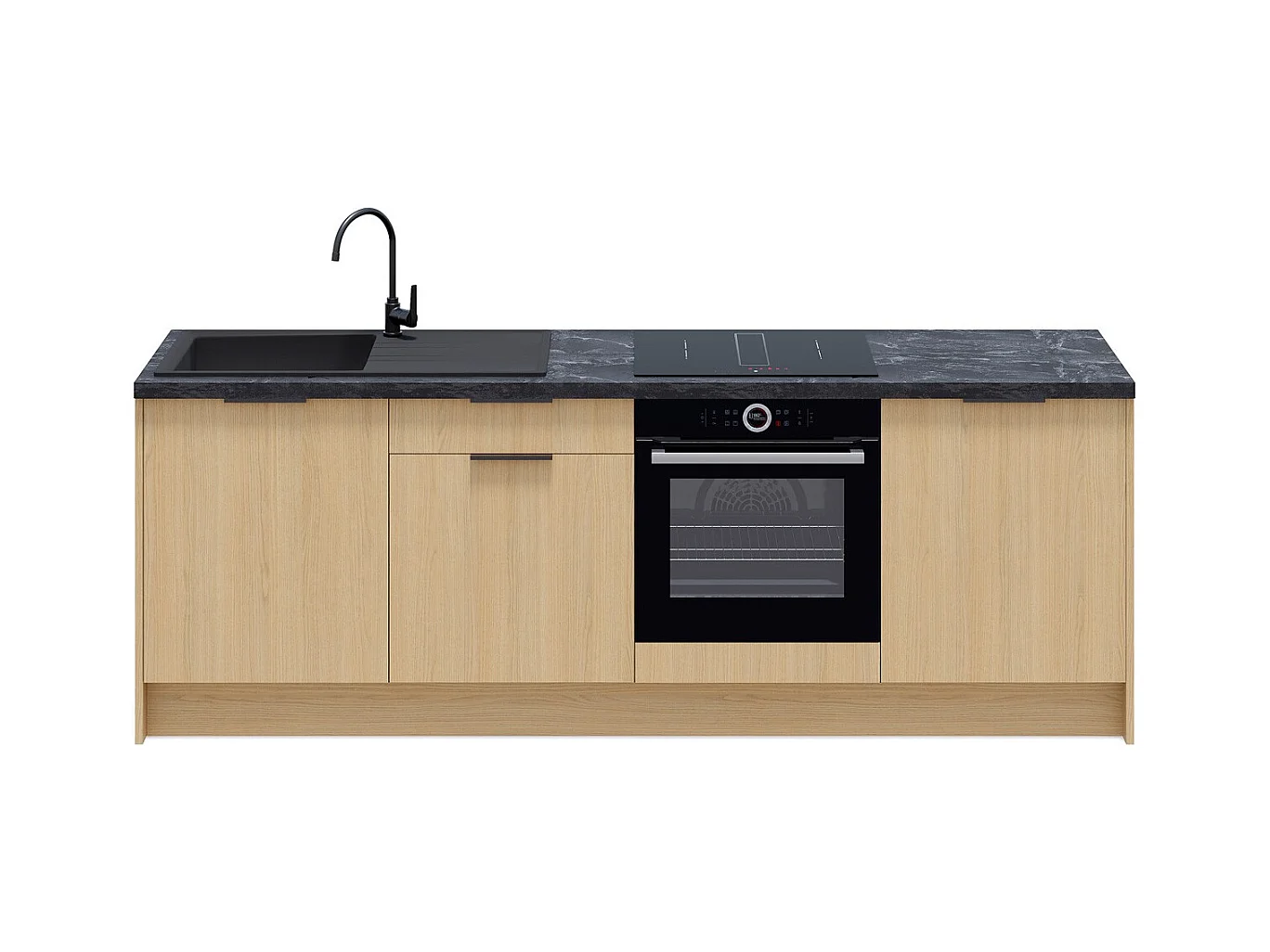 Meubles bas de cuisine - L. 245 cm - chêne clair - Sierra