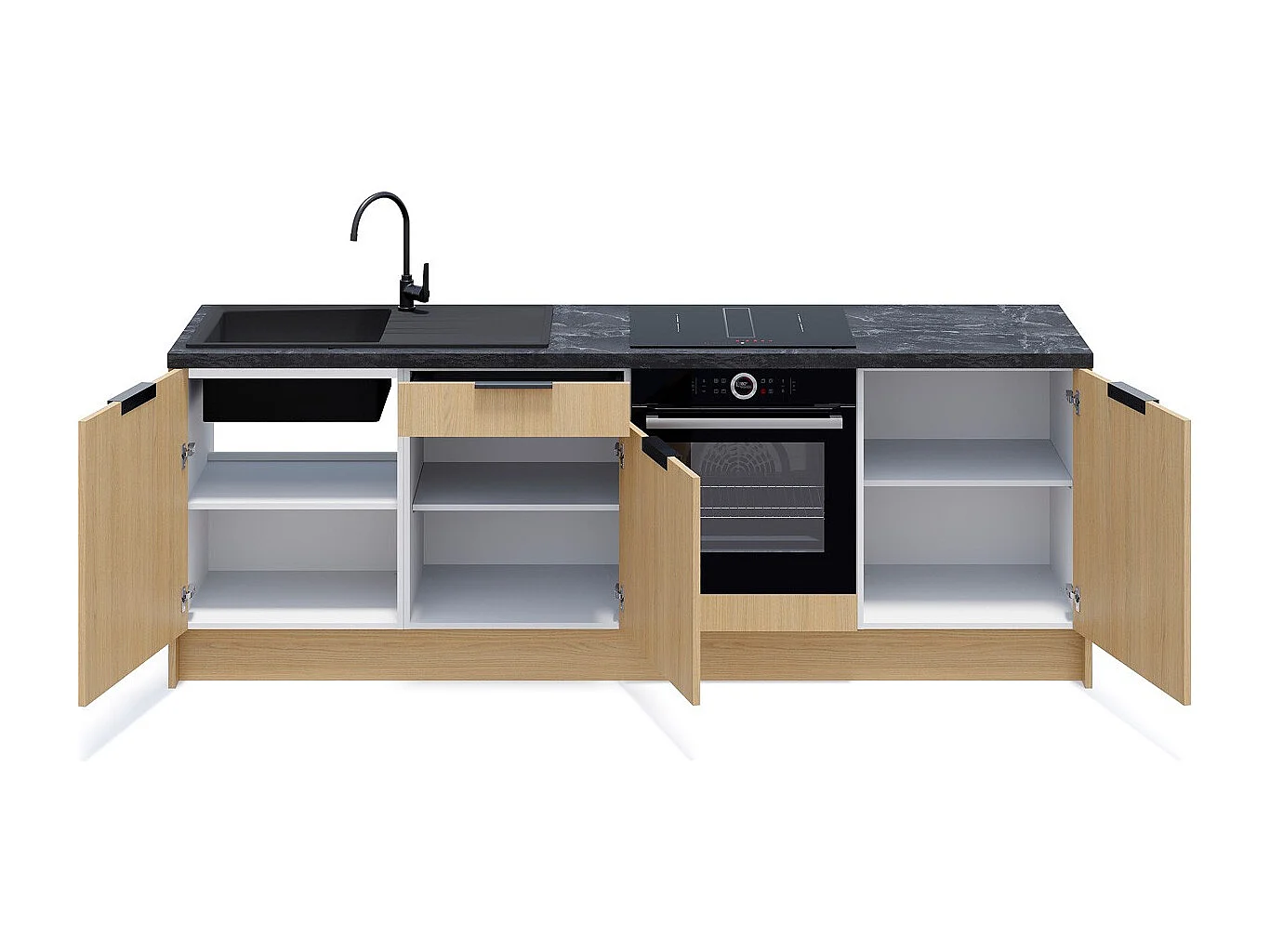 Meubles bas de cuisine - L. 245 cm - chêne clair - Sierra