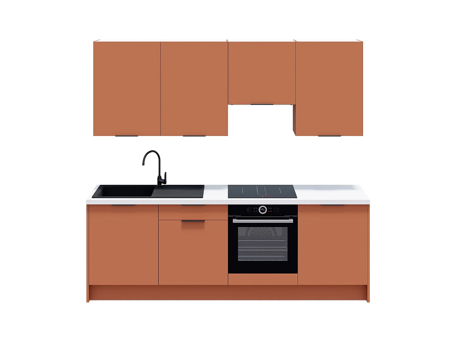 Ensemble de 8 meubles de cuisine - L. 245 cm - terracotta - Luzia