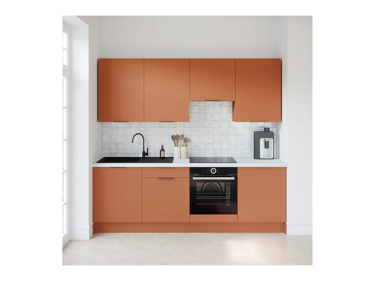 Ensemble de 8 meubles de cuisine - L. 245 cm - terracotta - Luzia