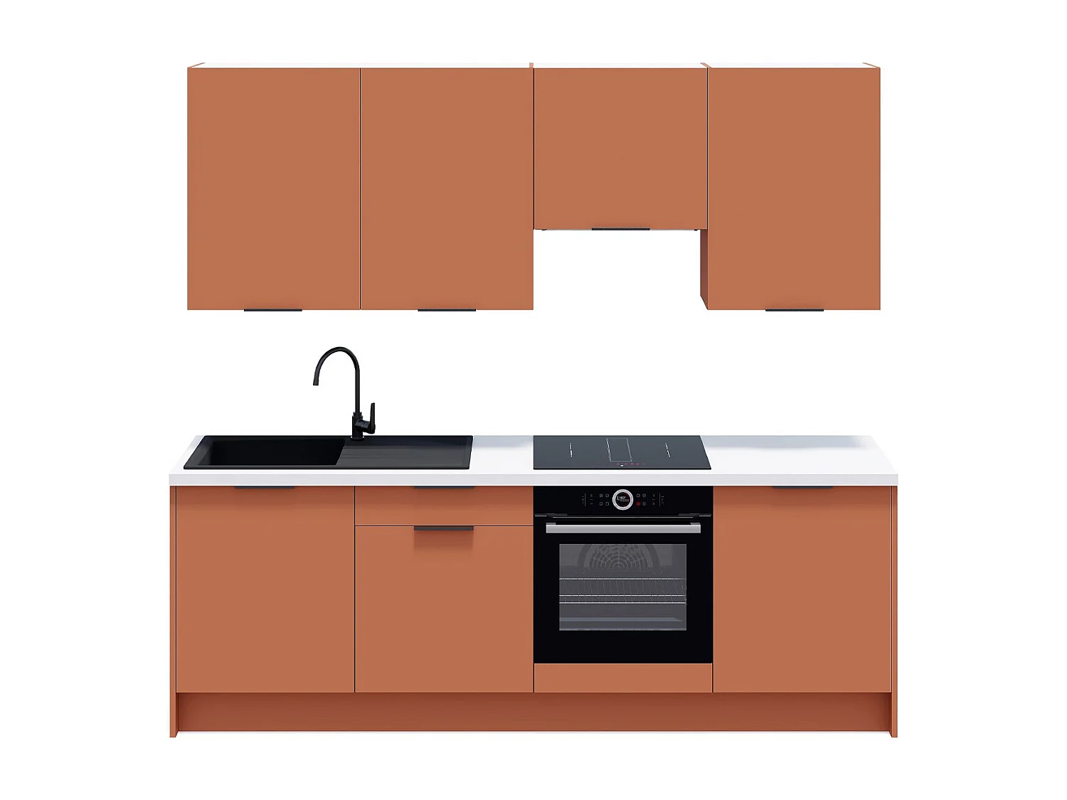 Ensemble de 8 meubles de cuisine - L. 245 cm - terracotta - Luzia