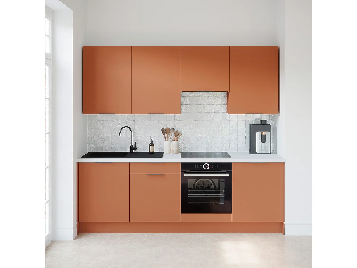 Ensemble de 8 meubles de cuisine - L. 245 cm - terracotta - Luzia