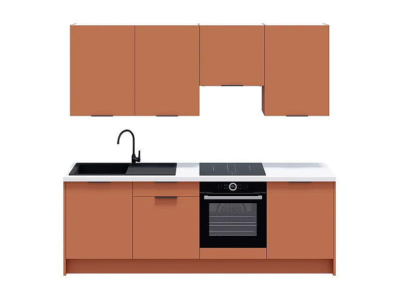 Ensemble de 8 meubles de cuisine - L. 245 cm - terracotta - Luzia
