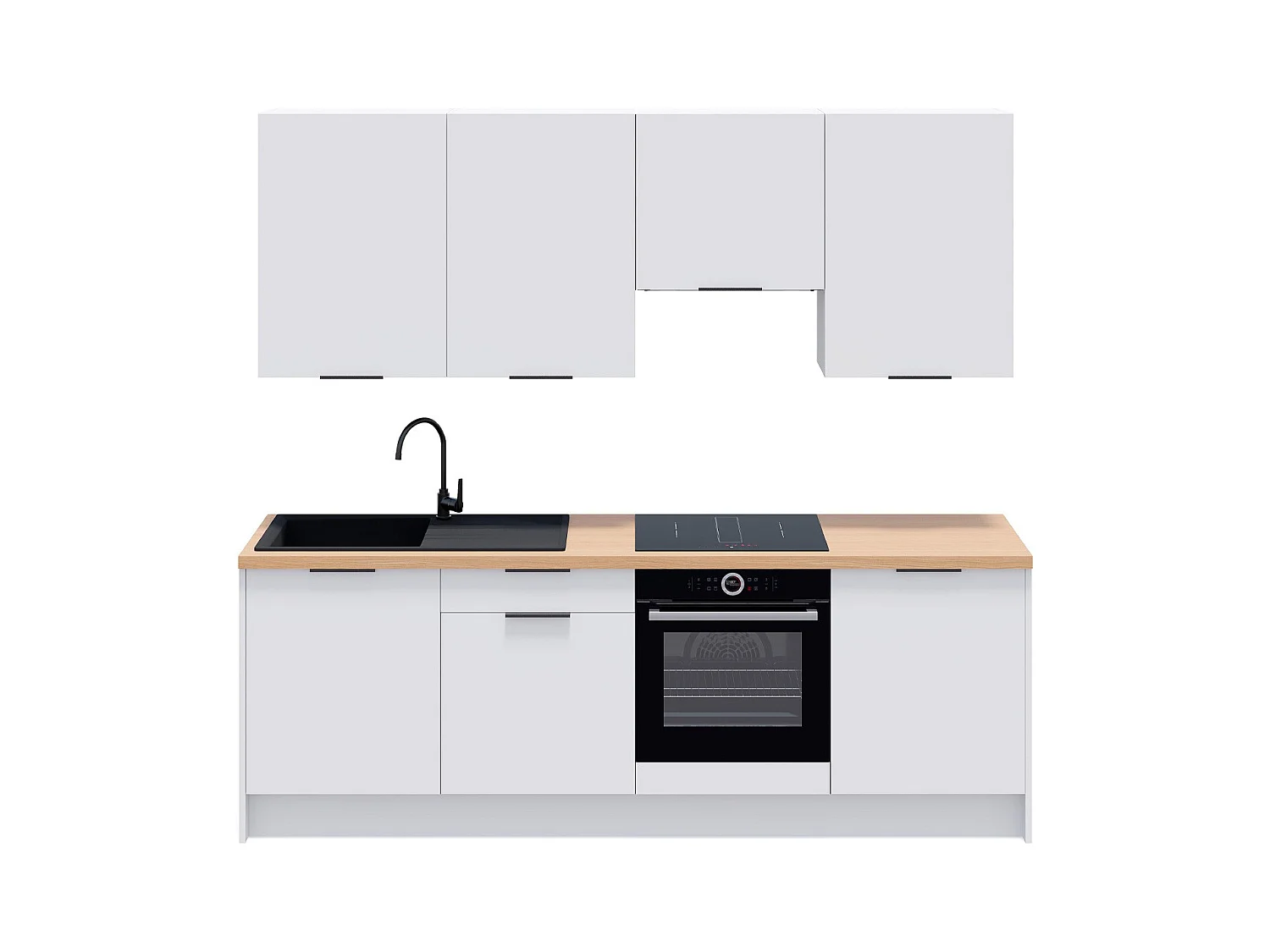Ensemble de 8 meubles de cuisine - L. 245 cm - blanc - Luzia
