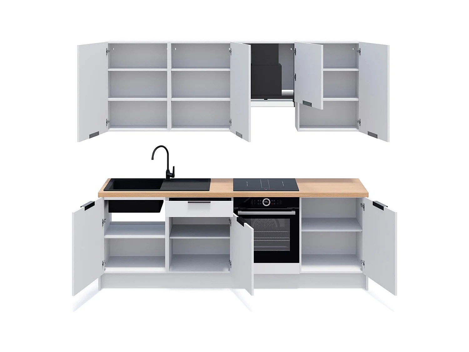 Ensemble de 8 meubles de cuisine - L. 245 cm - blanc - Luzia