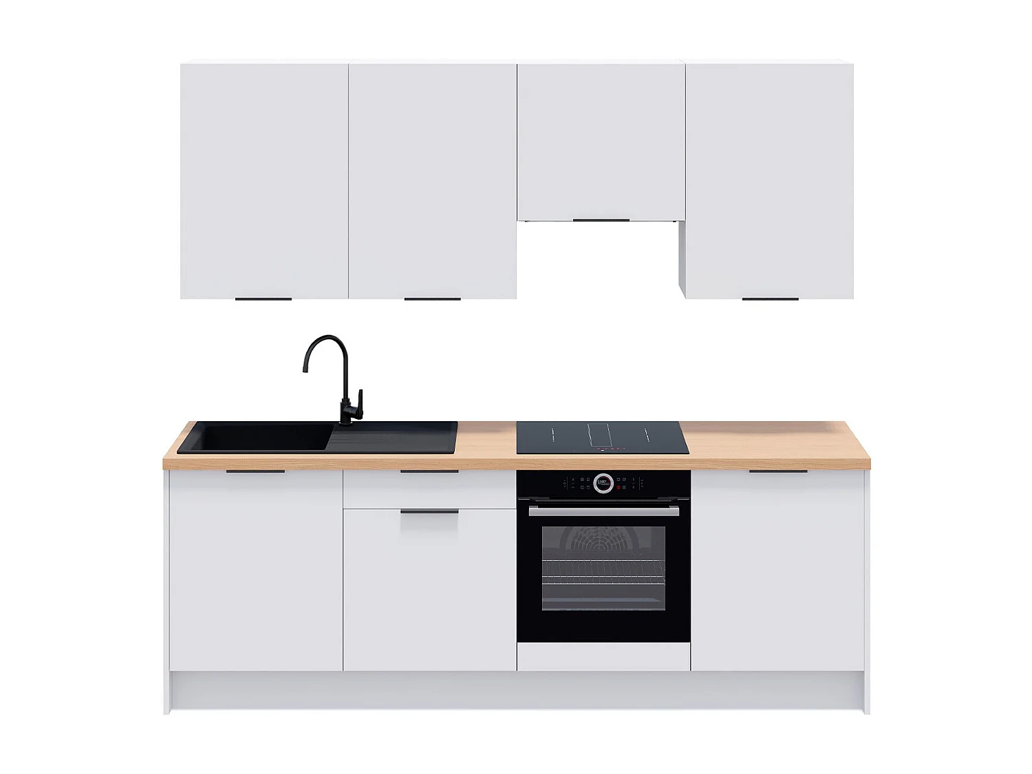 Ensemble de 8 meubles de cuisine - L. 245 cm - blanc - Luzia