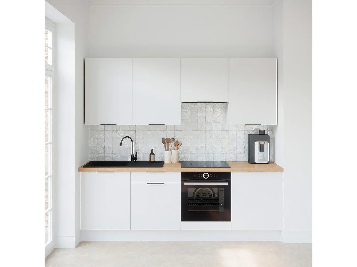 Ensemble de 8 meubles de cuisine - L. 245 cm - blanc - Luzia