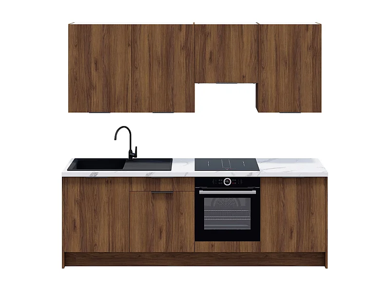 Ensemble de 8 meubles de cuisine - L. 245 cm - noyer brun - Sierra