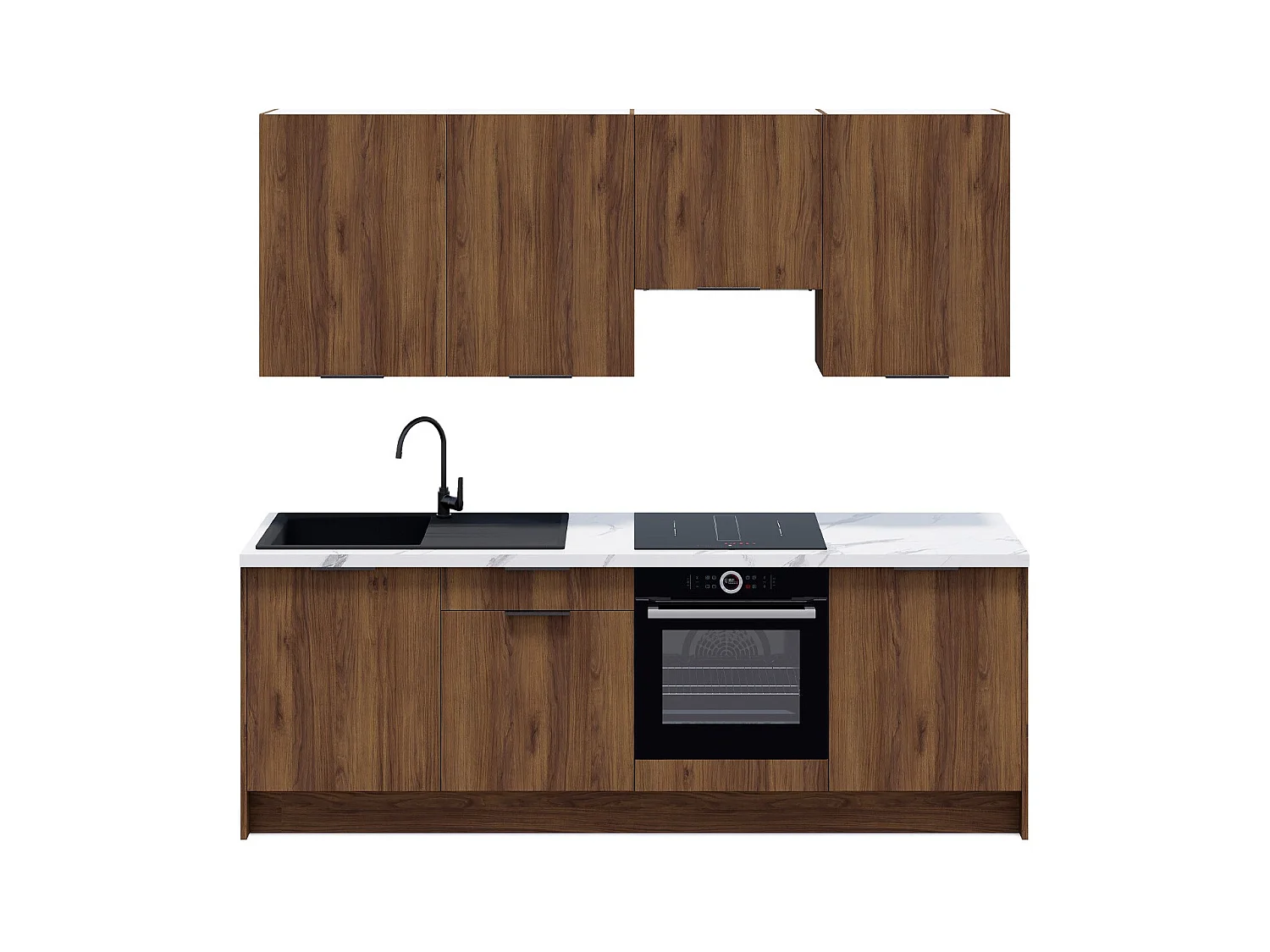 Ensemble de 8 meubles de cuisine - L. 245 cm - noyer brun - Sierra