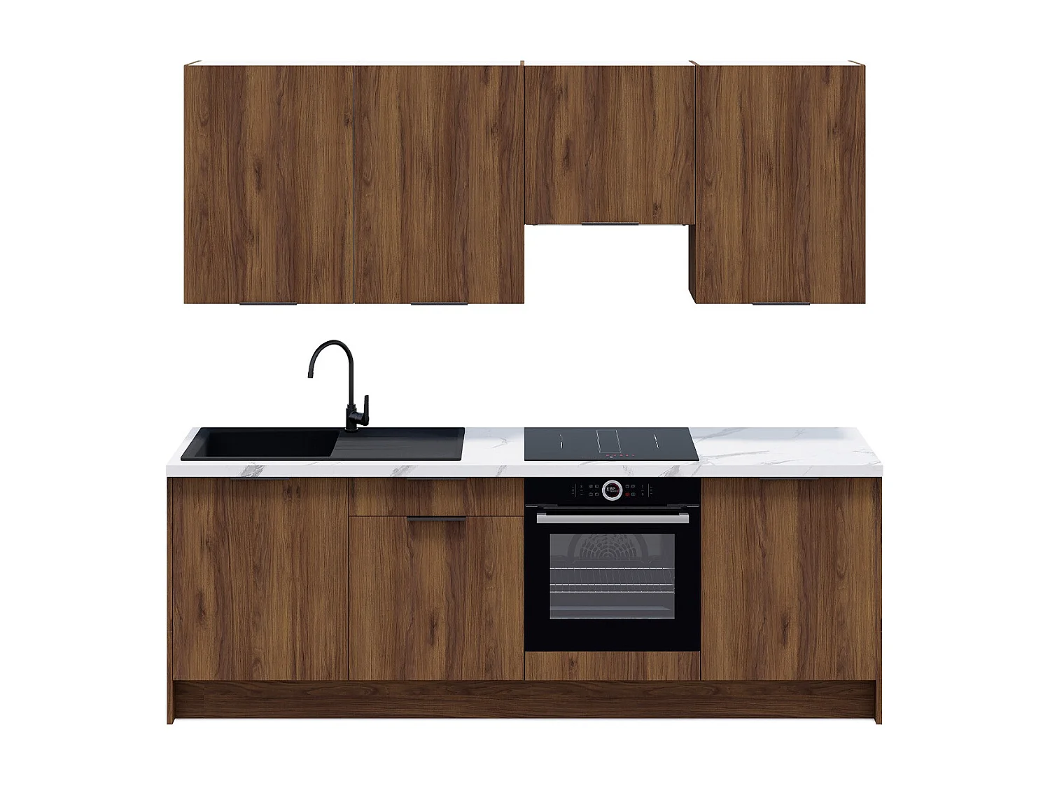 Ensemble de 8 meubles de cuisine - L. 245 cm - noyer brun - Sierra