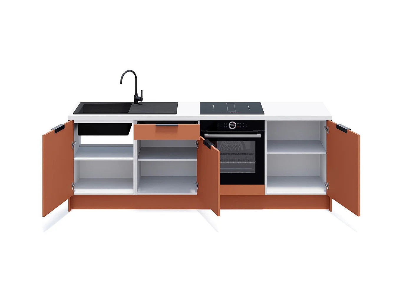 Meubles bas de cuisine - L. 245 cm - terracotta - Luzia