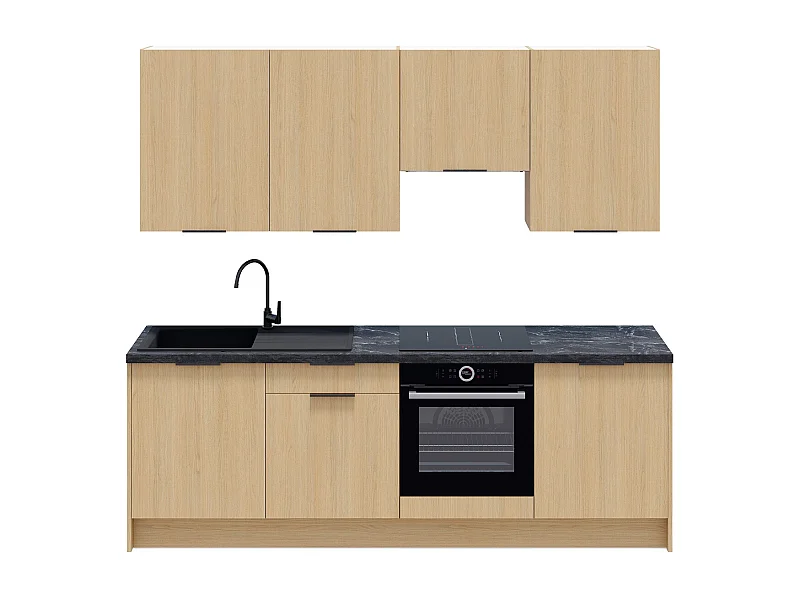 Ensemble de 8 meubles de cuisine - L. 245 cm - chêne clair - Sierra