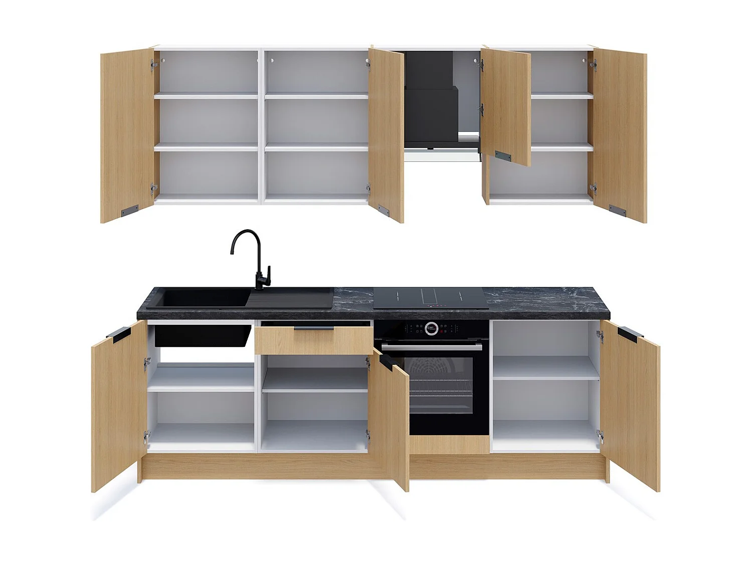 Ensemble de 8 meubles de cuisine - L. 245 cm - chêne clair - Sierra