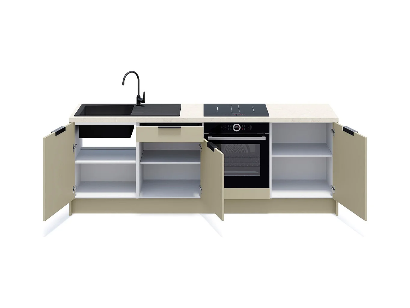 Meubles bas de cuisine - L. 245 cm - vert sauge - Luzia