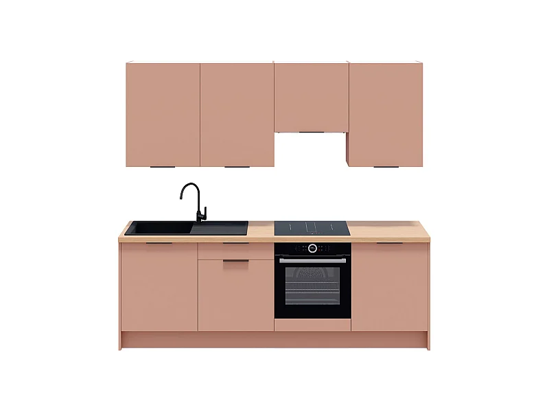 Ensemble de 8 meubles de cuisine - L. 245 cm - abricot - Luzia