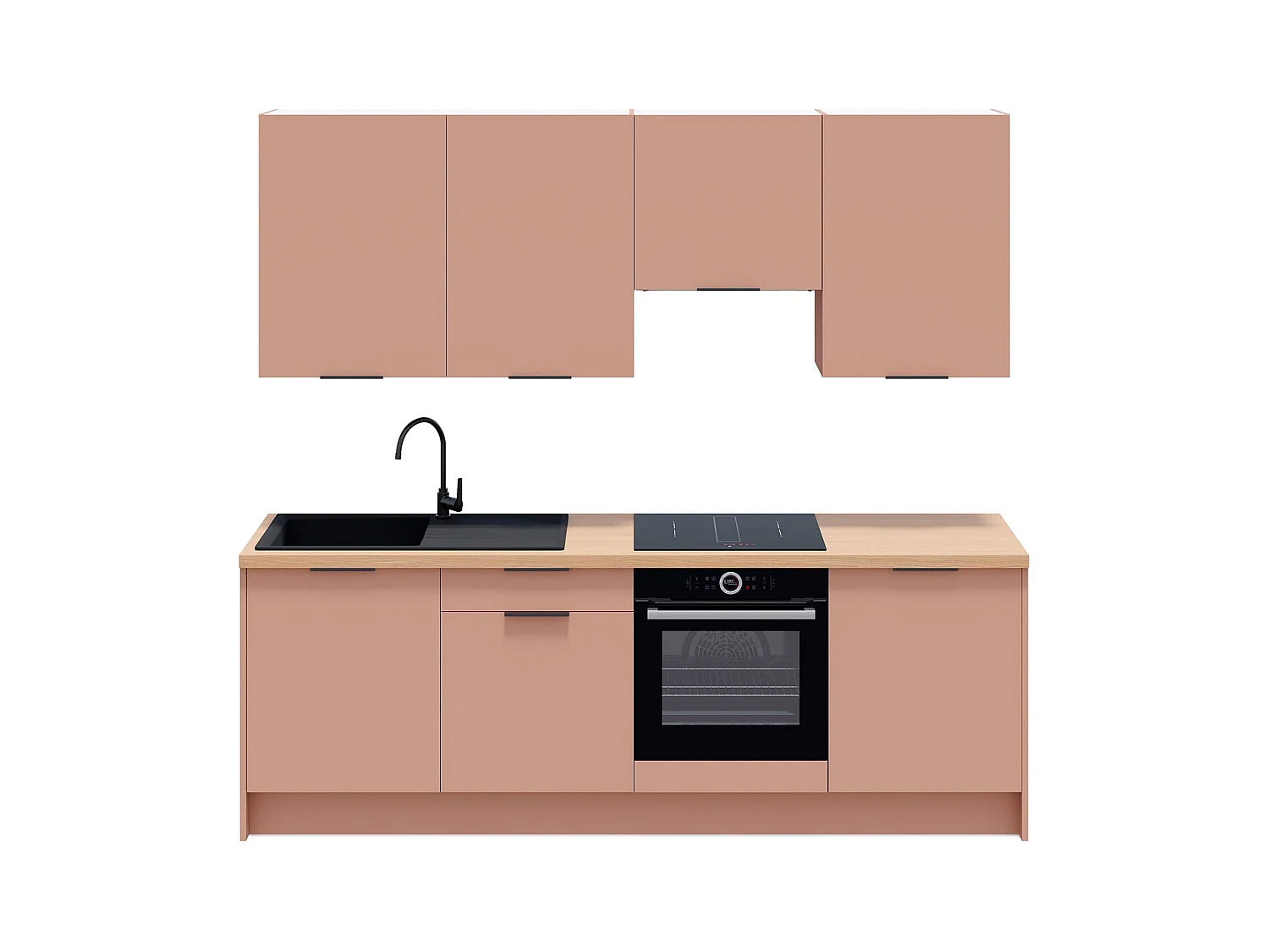 Ensemble de 8 meubles de cuisine - L. 245 cm - abricot - Luzia