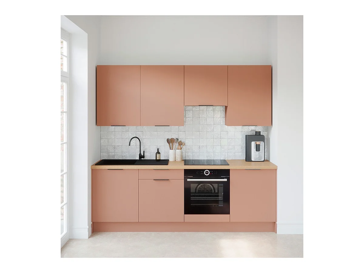 Ensemble de 8 meubles de cuisine - L. 245 cm - abricot - Luzia