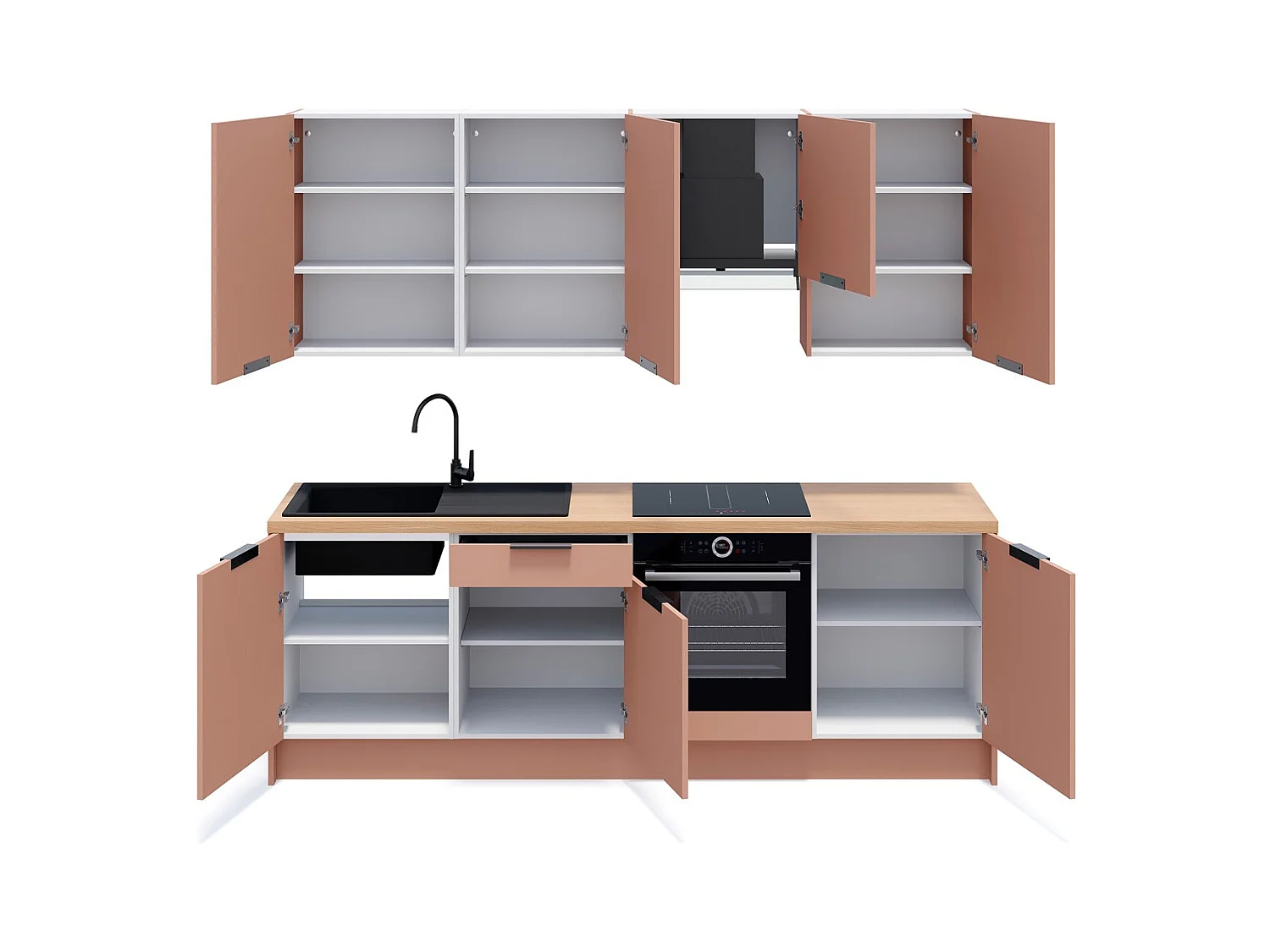 Ensemble de 8 meubles de cuisine - L. 245 cm - abricot - Luzia