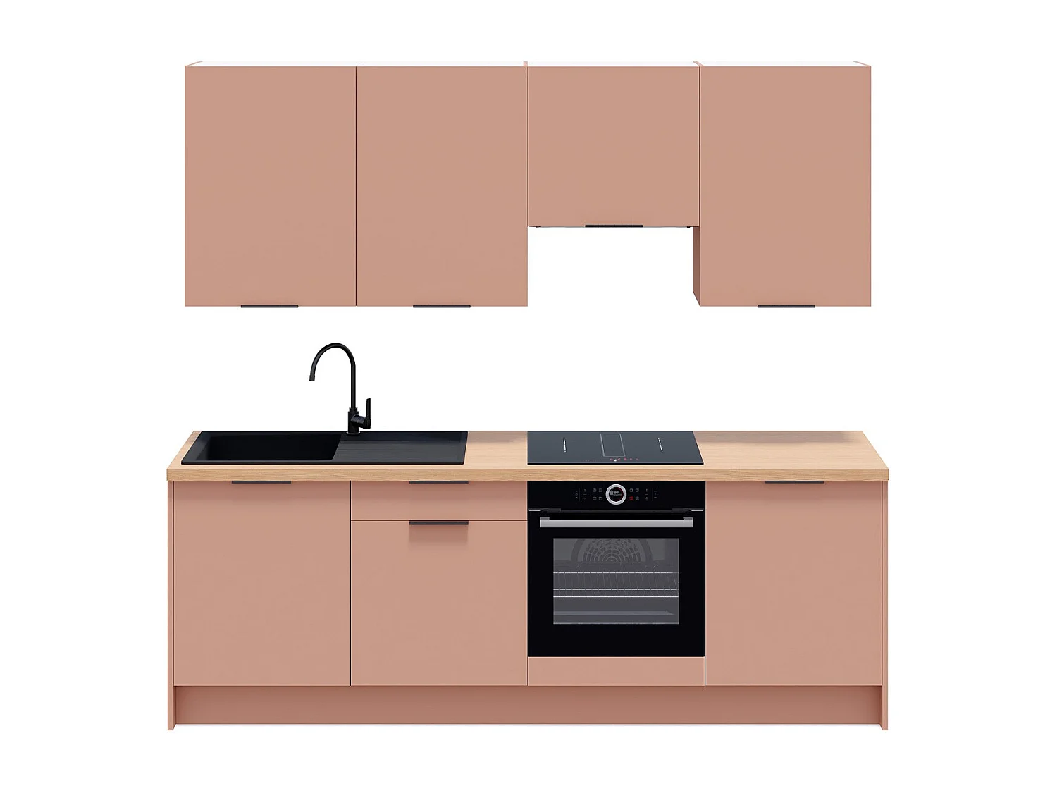 Ensemble de 8 meubles de cuisine - L. 245 cm - abricot - Luzia