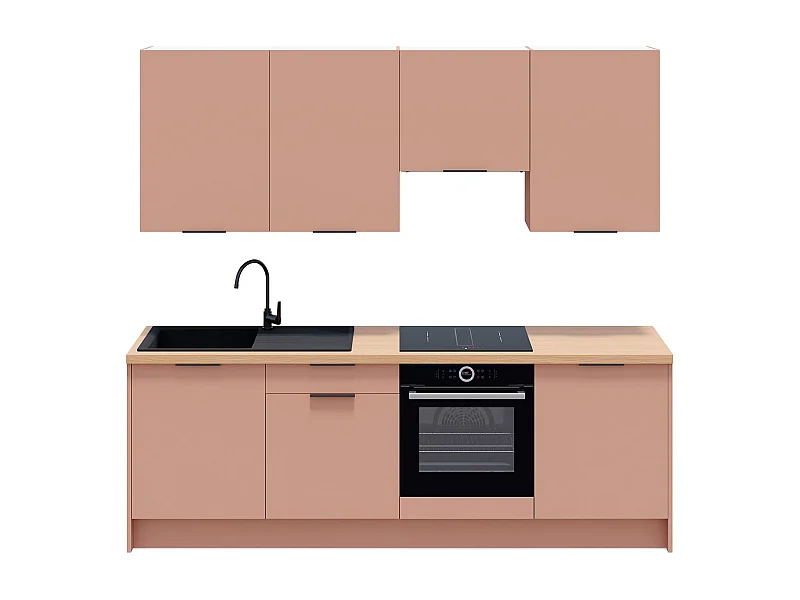 Ensemble de 8 meubles de cuisine - L. 245 cm - abricot - Luzia